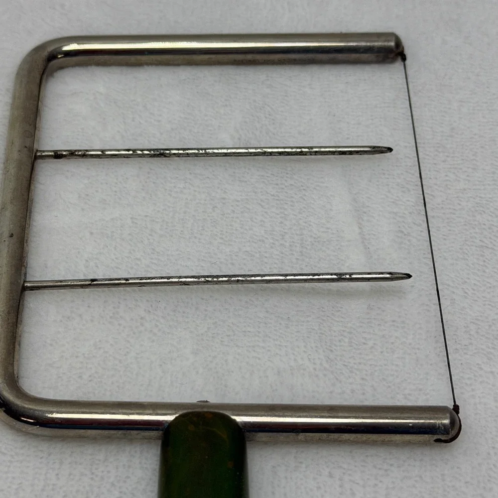 VTG MCM Green Swirl Bakelite Handle Cheese Slicer Stainless Steel‎ Wire Cutter